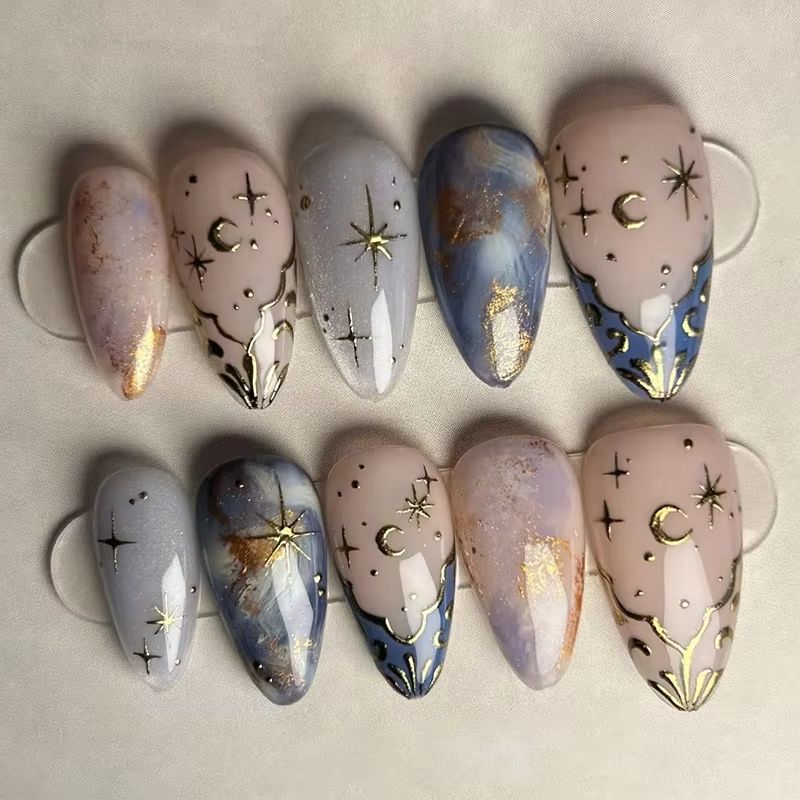 Nail Art Ombre - 24 قطعة مجموعة أظافر اللوز القصيرة