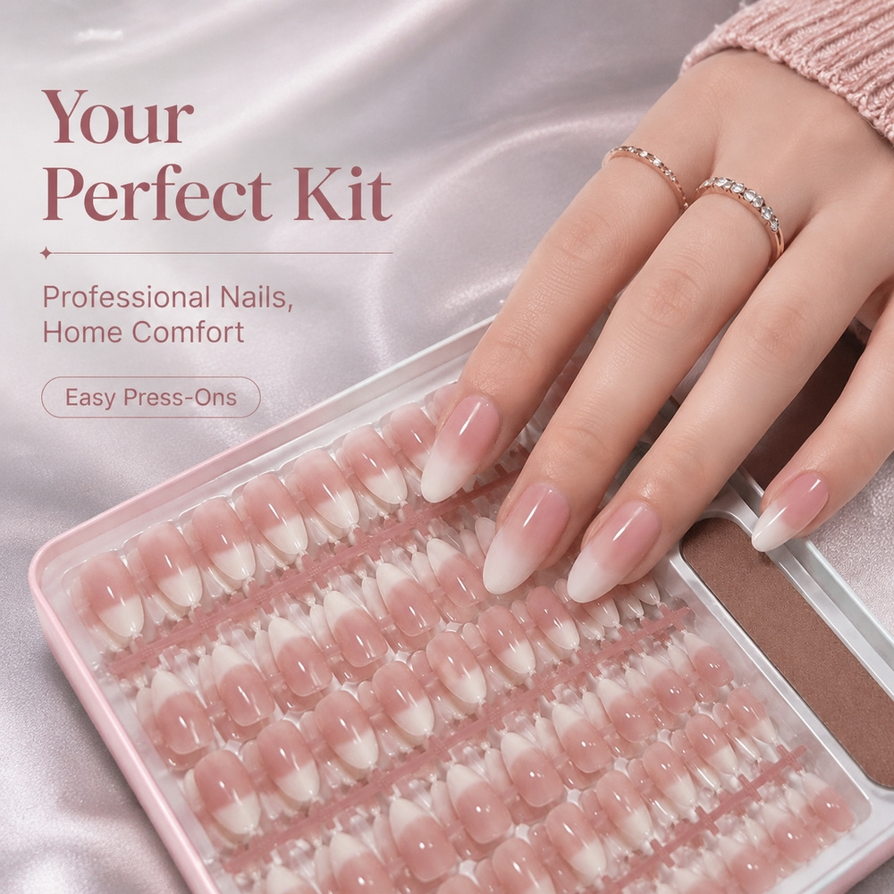 Nail Art Ombre Pink - 150 قطعة من الأظافر الاصطناعية الفرنسية