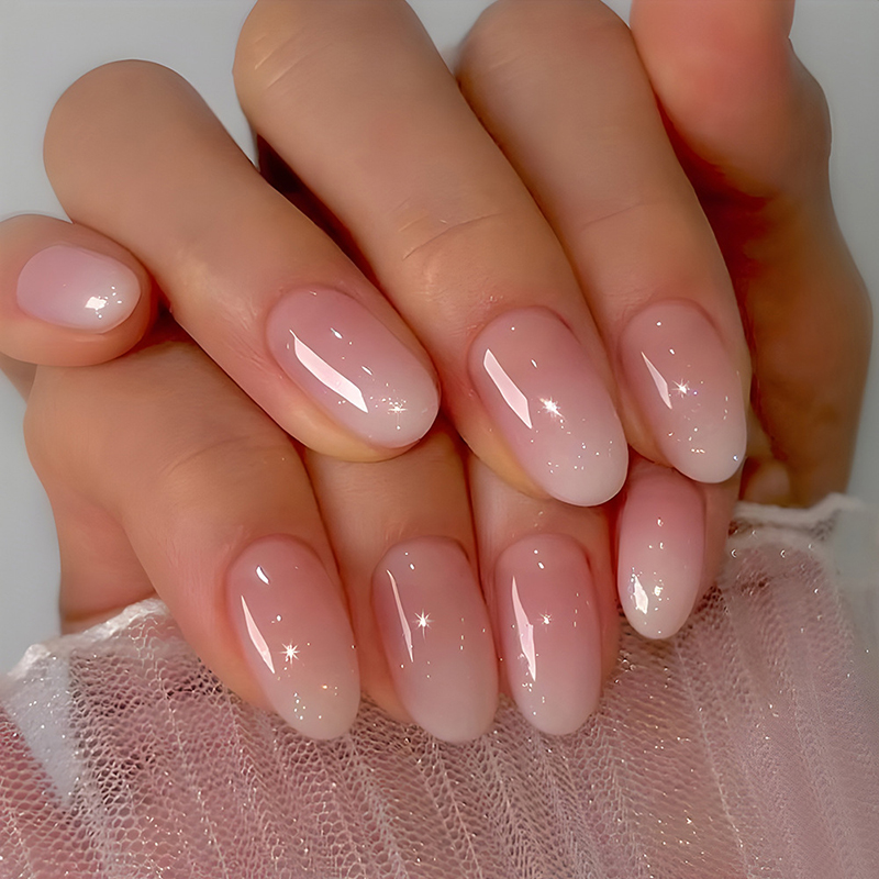 Nail Art Ombre Pink - 24 قطعة البيضاوي قصير الوردي الصحافة