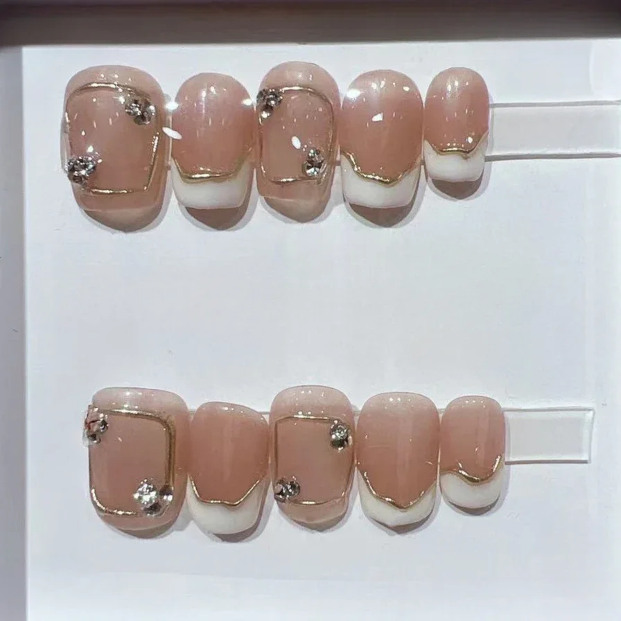 Nail Art Eye Cat - 10 قطعة مربع قصير الفرنسية اليدوية