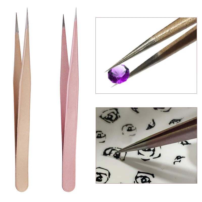 Nail Art Rose Gold - ملقط مستقيم ذهبي وردي شامبانيا لتزيين