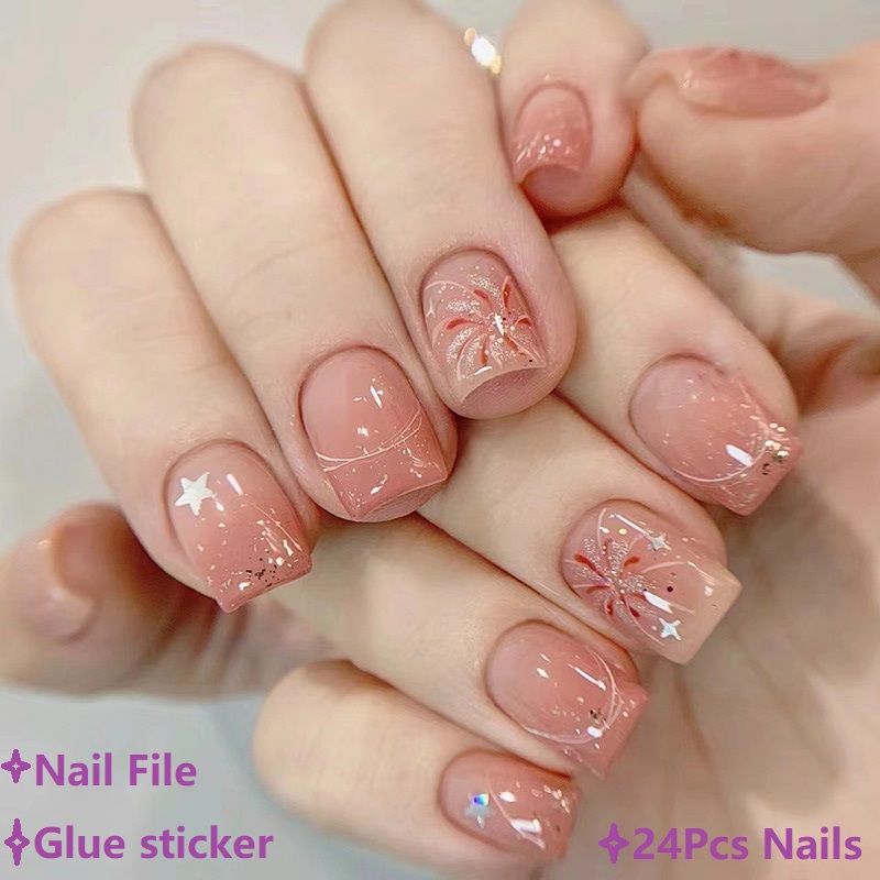 Nail Art Ombre Pink - أظافر صناعية قصيرة وردية بتصميم أومبري