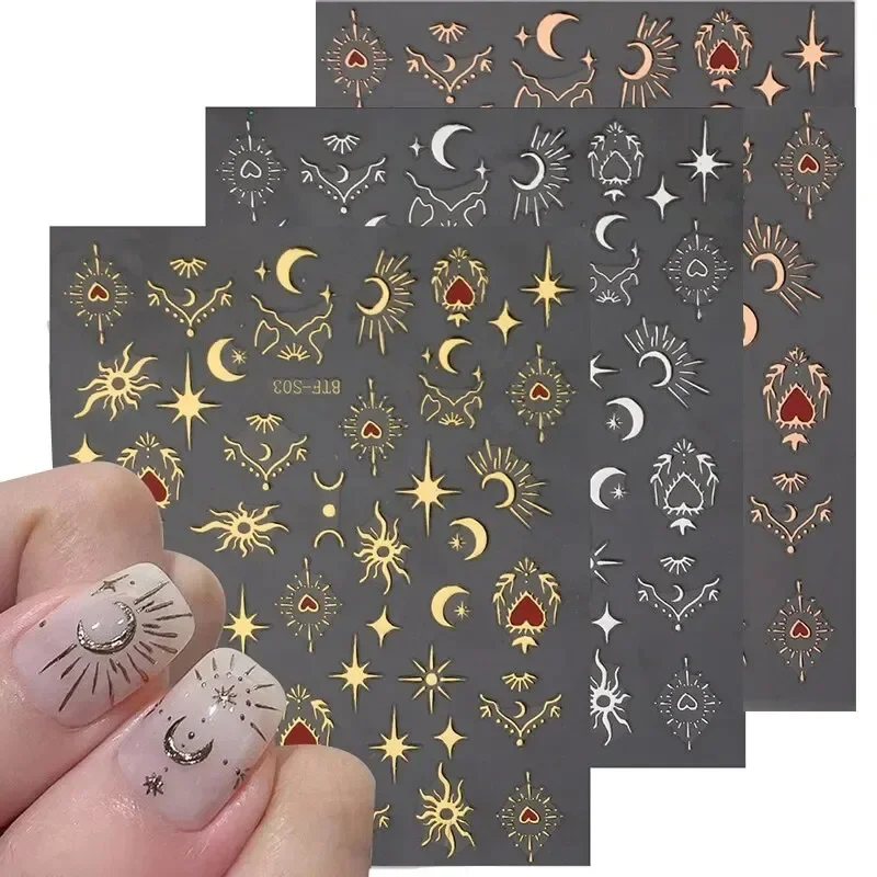 Nail Art Rose Gold - 3 أوراق، عبوة واحدة، ملصقات ثلاثية
