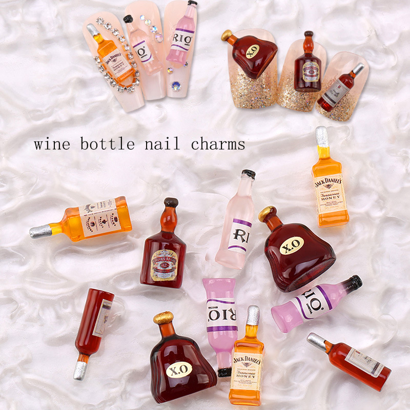 Nail Art Red Wine - 20 * قطعة زجاجة نبيذ جديدة