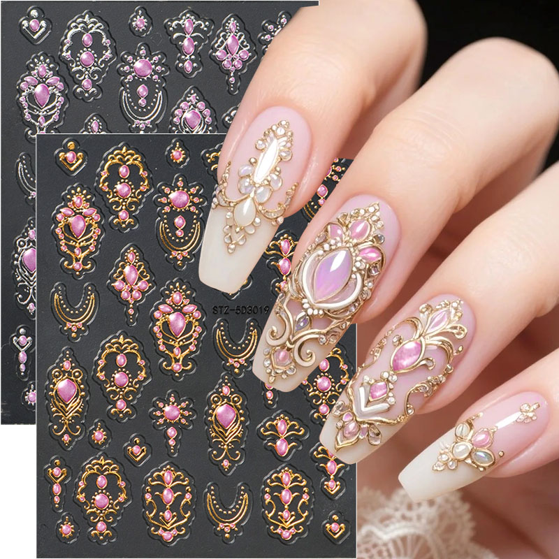 Nail Art Gold - ملصقات أظافر مجوهراتية ثلاثية الأبعاد بتأثير
