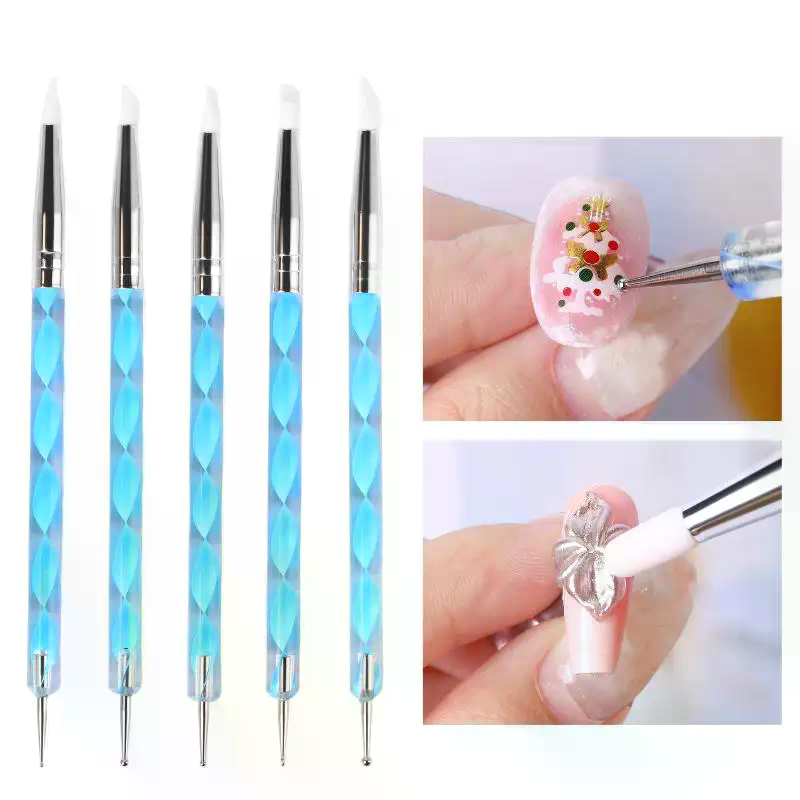 Nail Art Dotting Tool - 5 قطع أدوات نحت السيليكون للتشكيل