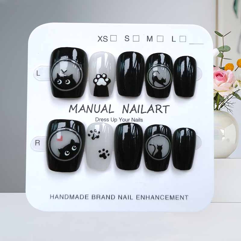 Nail Art Eye Cat - 10 قطعة لطيف الكرتون القط الأسود