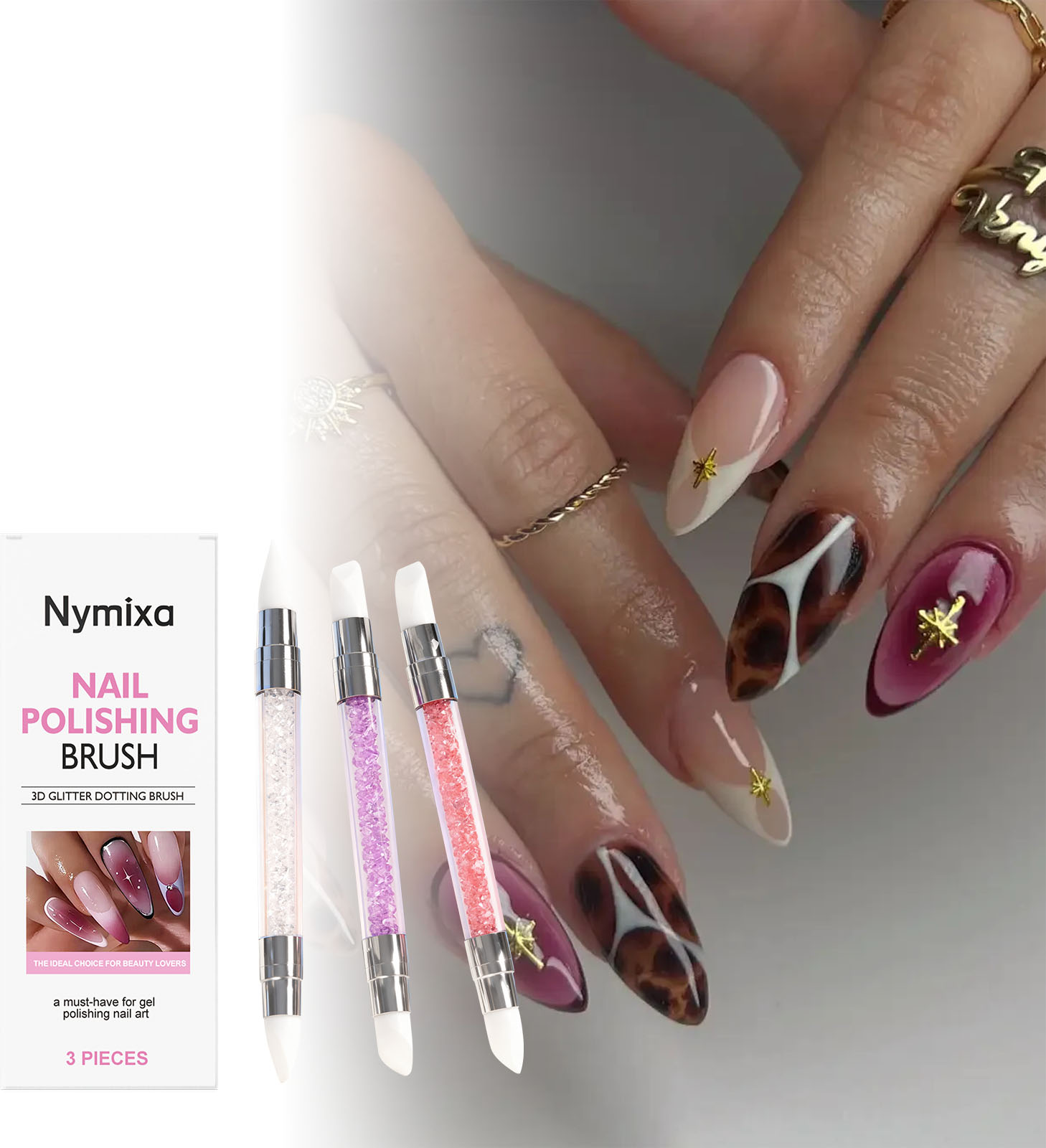 Nail Art Dotting Tool - نيميكسا 3 قطع أقلام سيليكون مزدوجة
